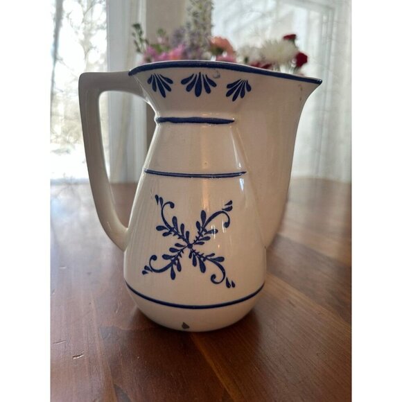 Vintage Ceramic Coffee Pitcher – Blue Floral Design, 10” Tall - Picture 9 of 12